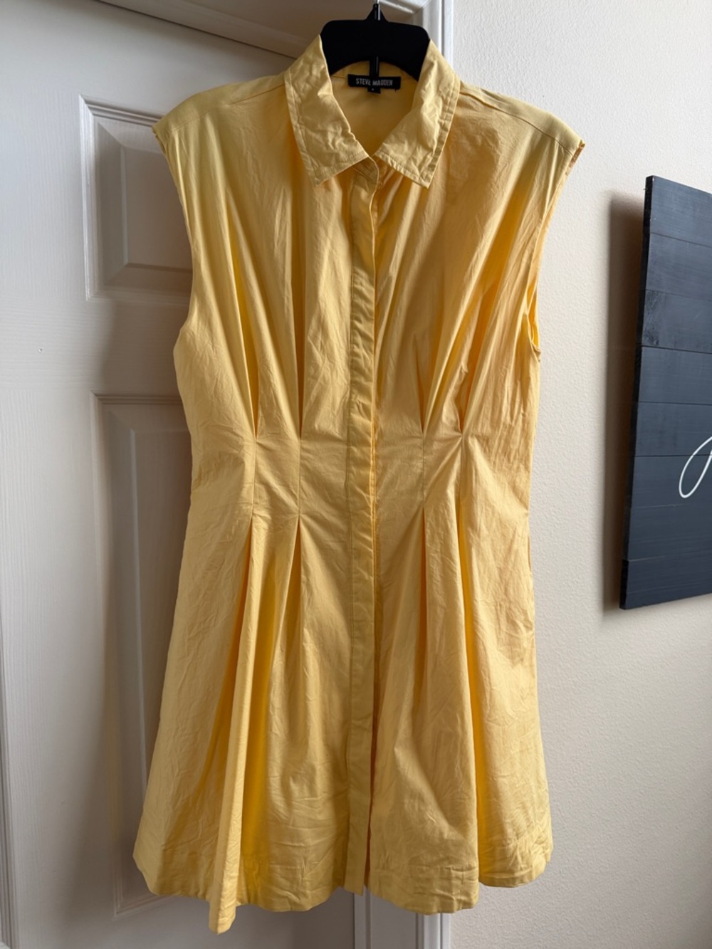 Steve Madden Yellow Fit And Flare Sleeveless Collared Mini Dress 97% Cotton EUC